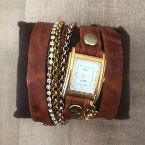 La Mer Brown Leather Wrap Bracelet Watch